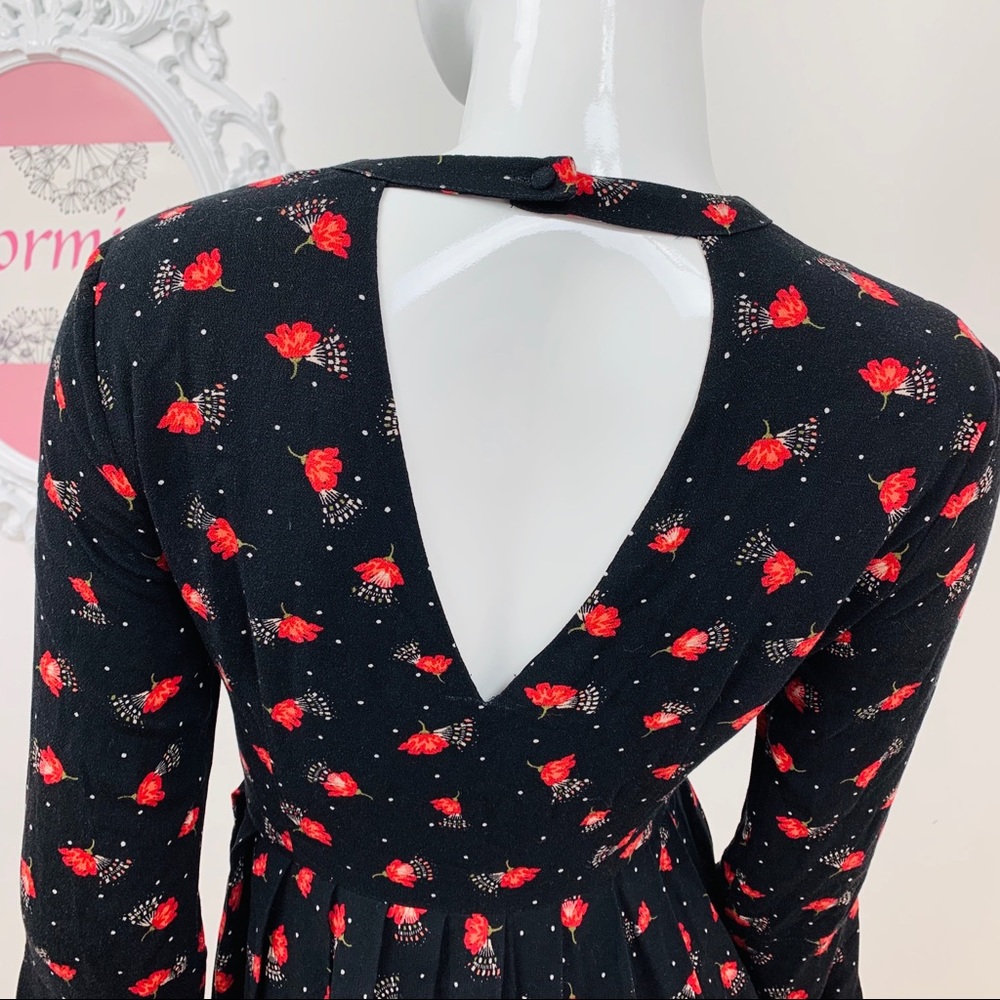 Free People | Black Red Floral Dress - Picture 6 of 8